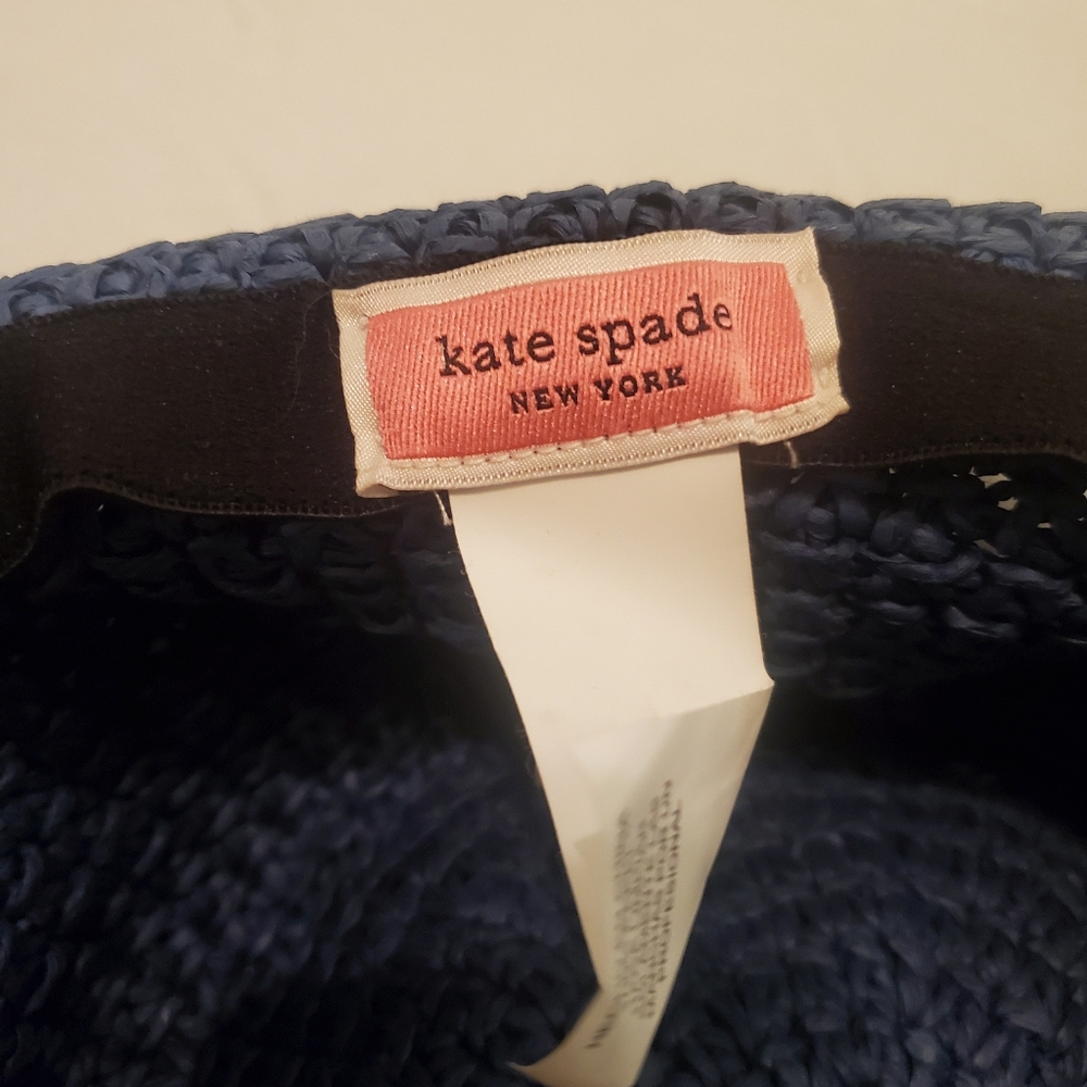 KATE SPADE NEW YORK Solid Crochet Cloche Sun Hat‎ French Navy Paper Straw OS - Picture 6 of 8
